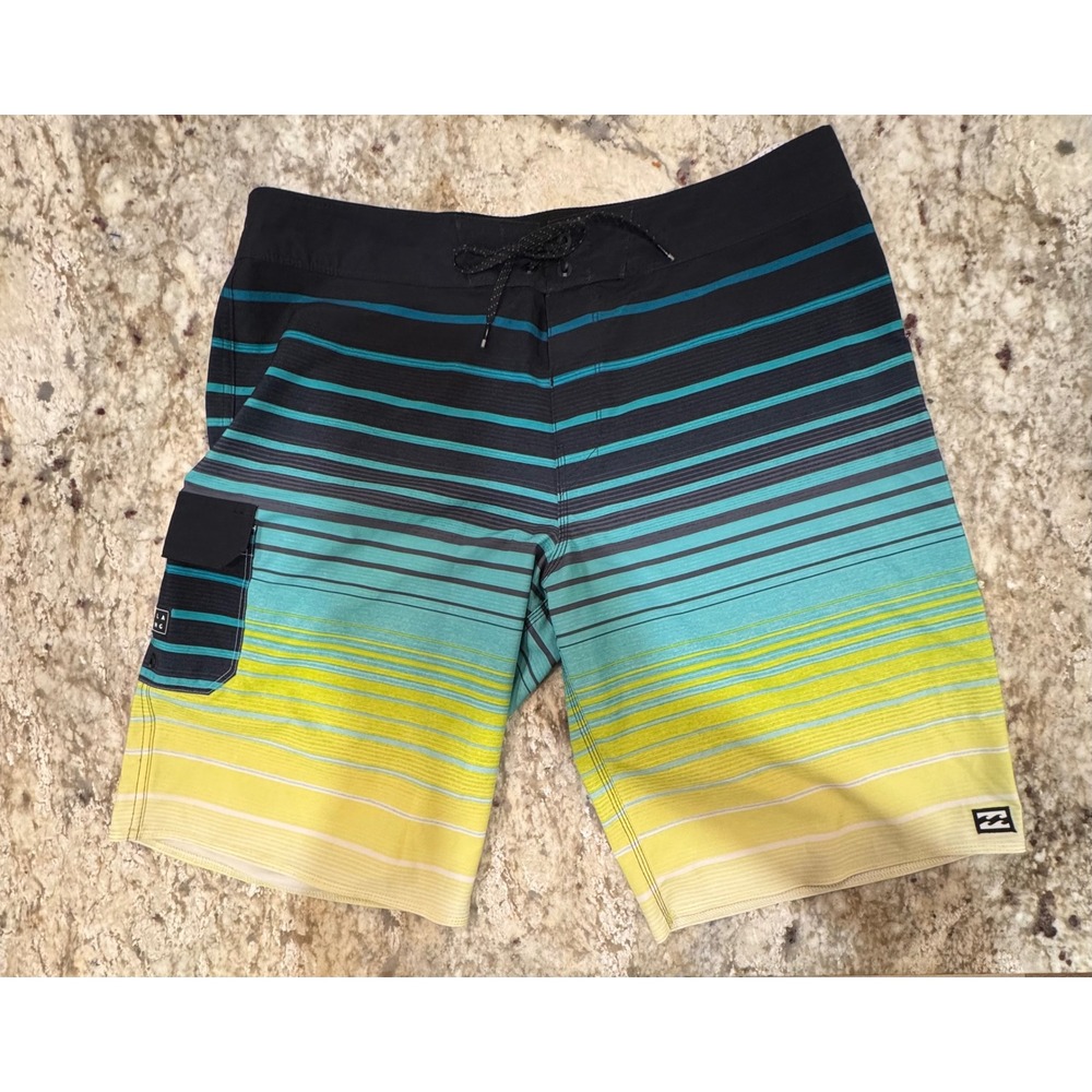 Billabong All Day Pro Board Shorts Mens 36 Gradient Stripe Black Teal M133TBAS